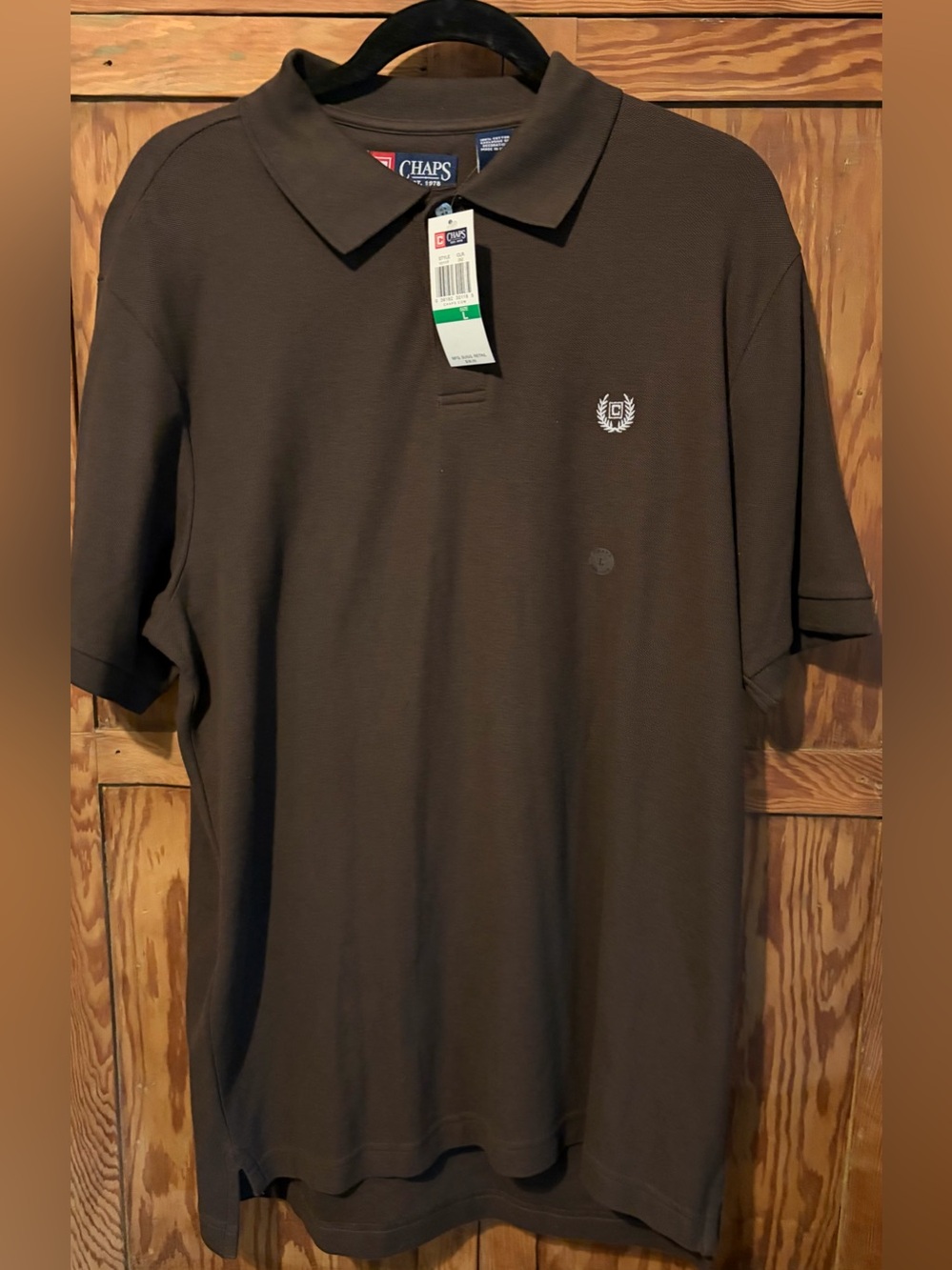 Chaps Men's Chocolate Brown Polo with Embroidered Crest Large New w/tags